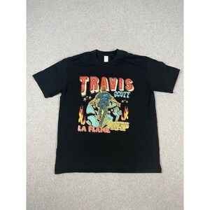 Travis Scott La Flame Tee shirt Mens 2XL Black Short Sleeve Hip Hop Rap